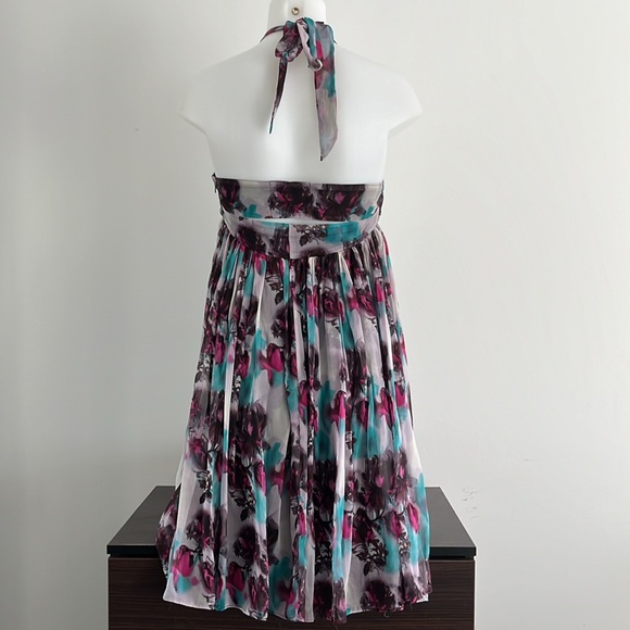 100% Silk Watercolour halter cutout dress - Picture 2 of 8